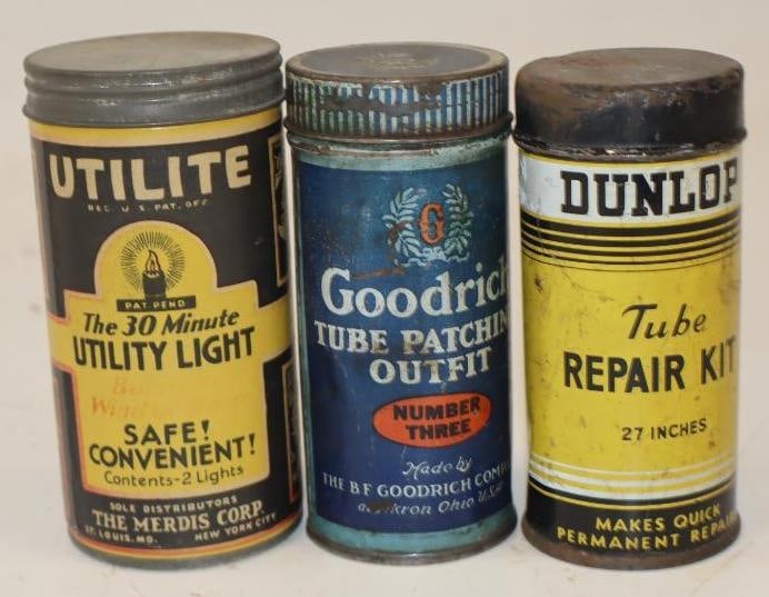 Group of 3 Goodrich, Dunlop, & Utility Tire Tube Repair Kits & Emergency Light Flare Cans (1 of 2)
