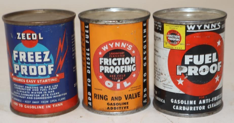 Group of 3 Wynn's & Zecol Oil & Car Cleaner Cans: 4 oz each, all are full