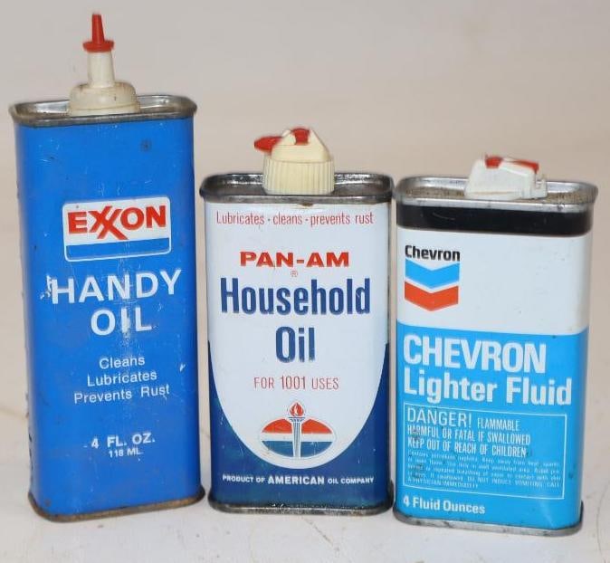 Group of 3 Different Chevron, Pan-Am, & Exxon Handy Oiler Cans: 4 oz each