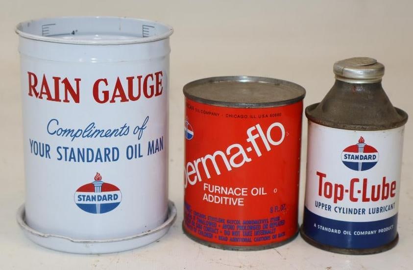 Group of 3 Standard Oil Product Cans & Rain Gauge (1 of 2)