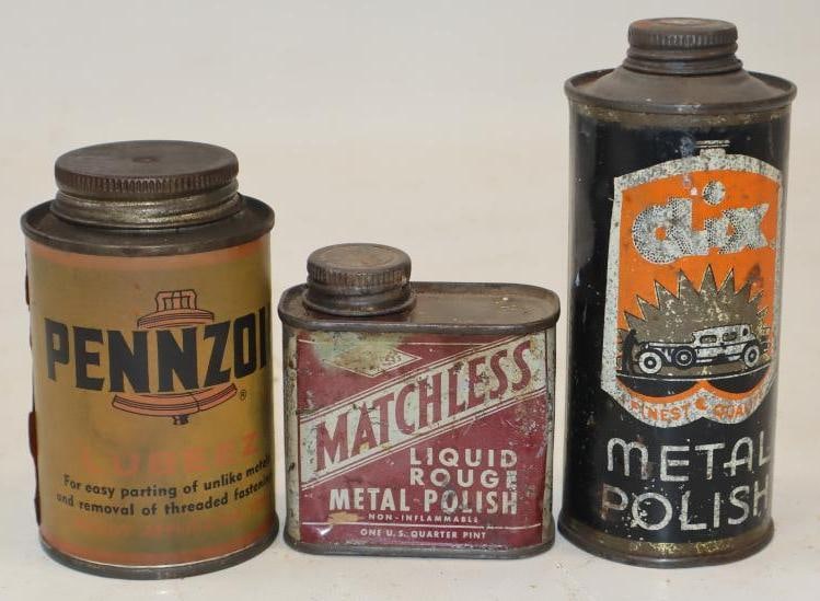 Group of 3 Klix, Matchless & Pennzoil Car Care Product Cans: Largest is 8 oz