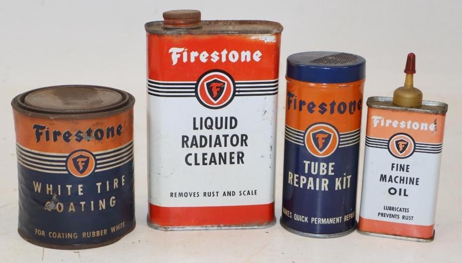 Group of 4 Firestone Car Care Product Cans: Largest is 16 oz