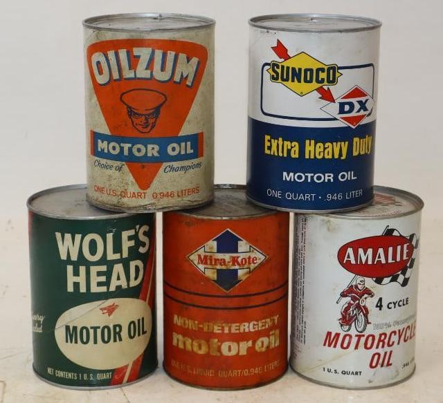 Group of 5 Different Composite 1 Quart Oil Cans (1 of 2)