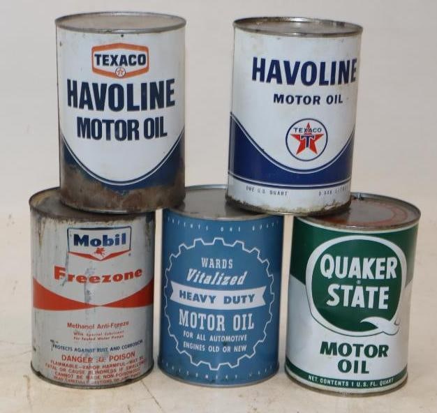 Group of 5 Different Metal 1 Quart Oil Cans (1 of 2)