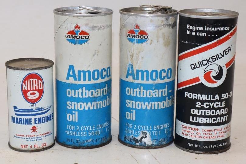 Group of 4 Quicksilver, Amoco, & Nitro 9 Outboard Oil Cans (1 of 2)