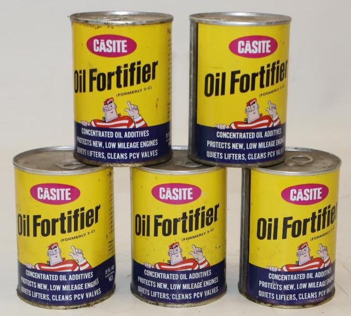 Group of 5 Casite Oil Fortifier Cans: 15 oz each all are full