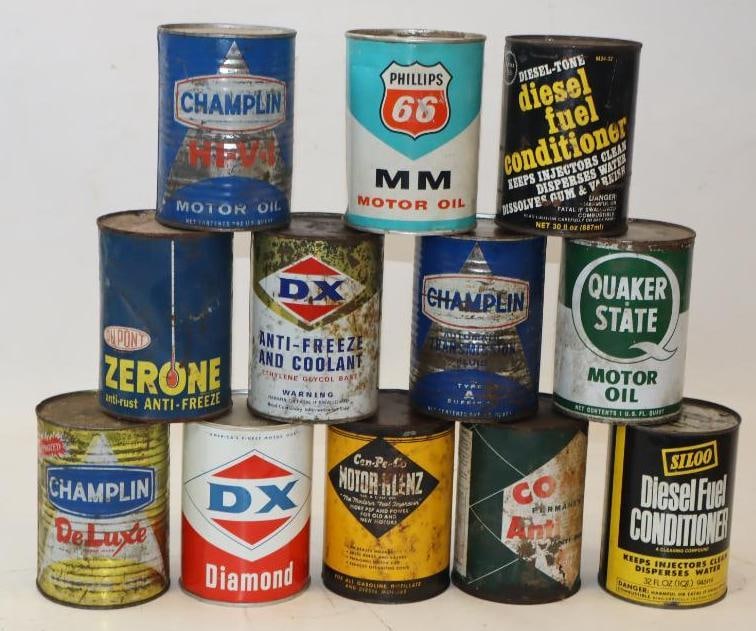 Group of 12 - 1 Quart Metal Oil Cans: 32 oz each empty