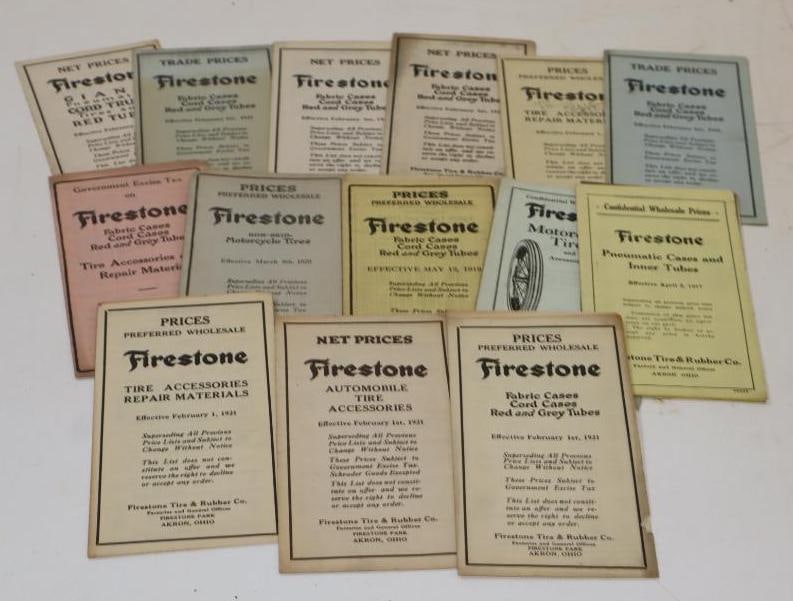 Group of 18 1920s Firestone Tires Price List: 3.25x6.25 Each