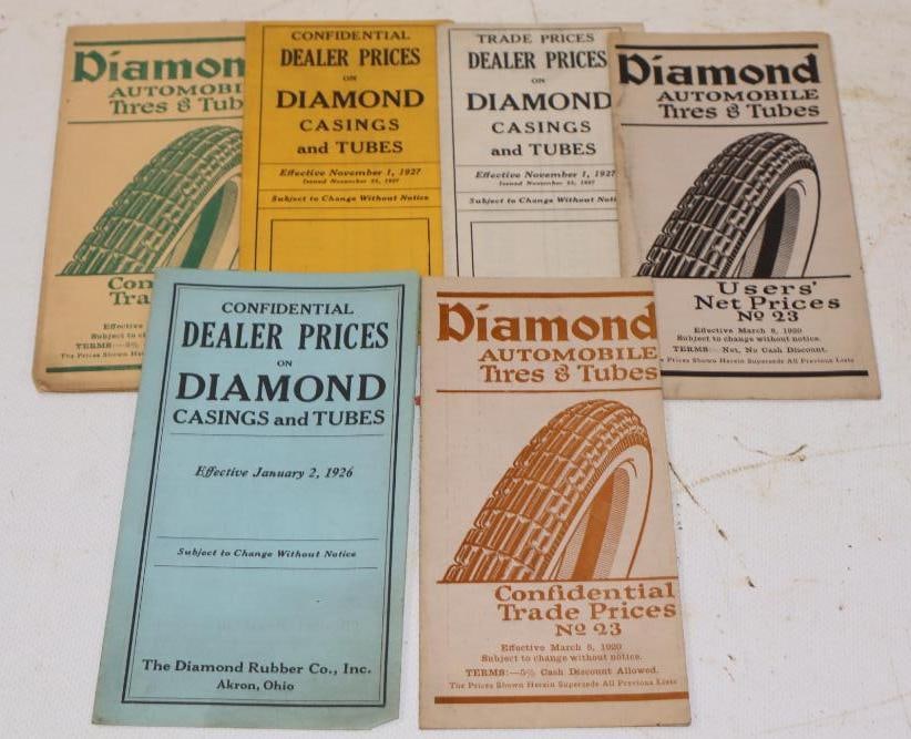 Group of 6 Diamond Tire Price List and Brochures: 3.25x6.25 Each