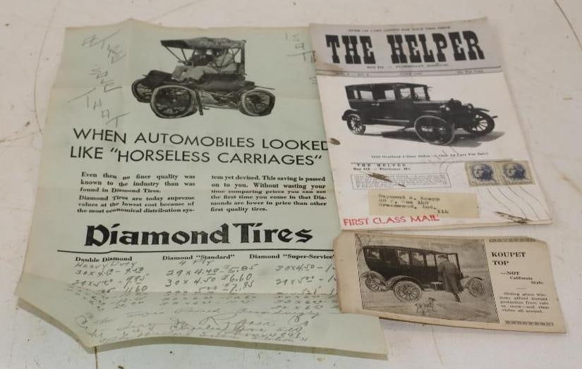 Group of 3 Diamond Tire Price List Poster Koupet Top Advertisement and The Helper Car Magazine (1 of 4)