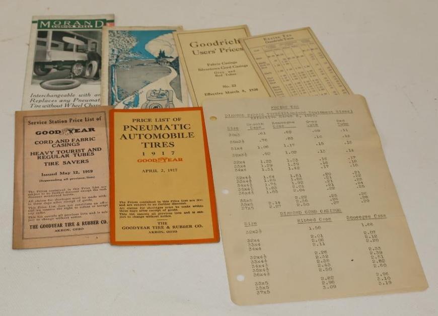 Group of 7 Goodyear, Goodrich, Morand and The Virginian Price List and Product Pamphlets: 3.5x6 Is The Largest