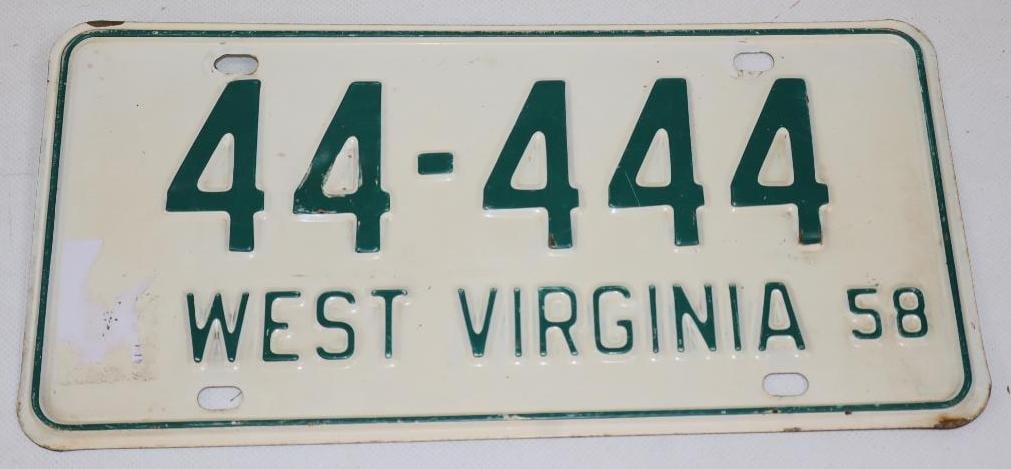 1958 West Virginia 44-444 Embossed License Plate (1 of 2)