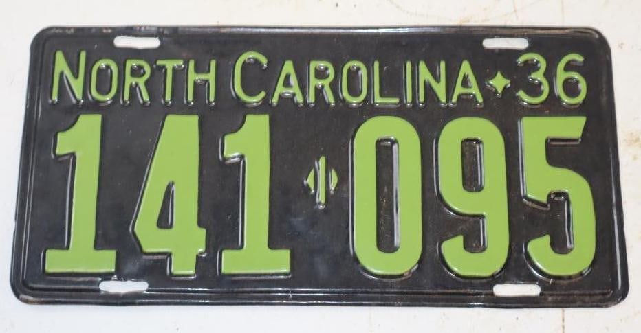 1936 North Carolina Embossed License Plate (1 of 2)