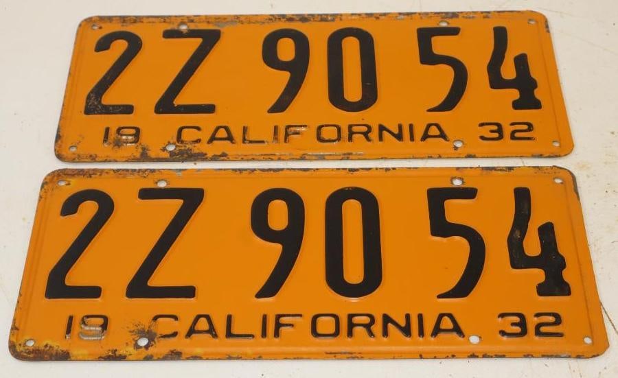 Pair Of 1932 California License Plates (1 of 2)