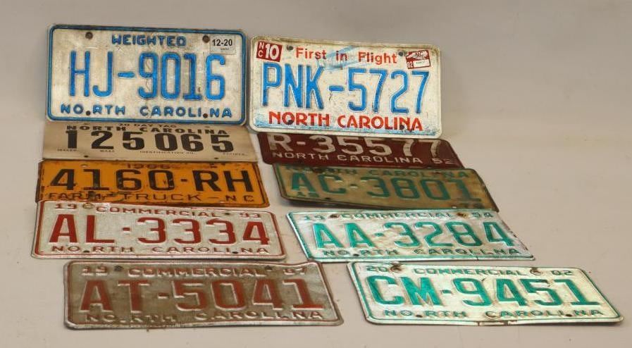 Group of 10 Different North Carolina Embossed License Plates (1 of 8)