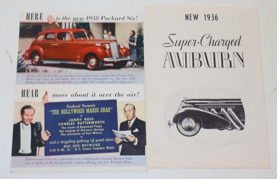 Group of 2 1936 Auburn and 1938 Packard Post Card and Dealership Brochures (1 of 4)