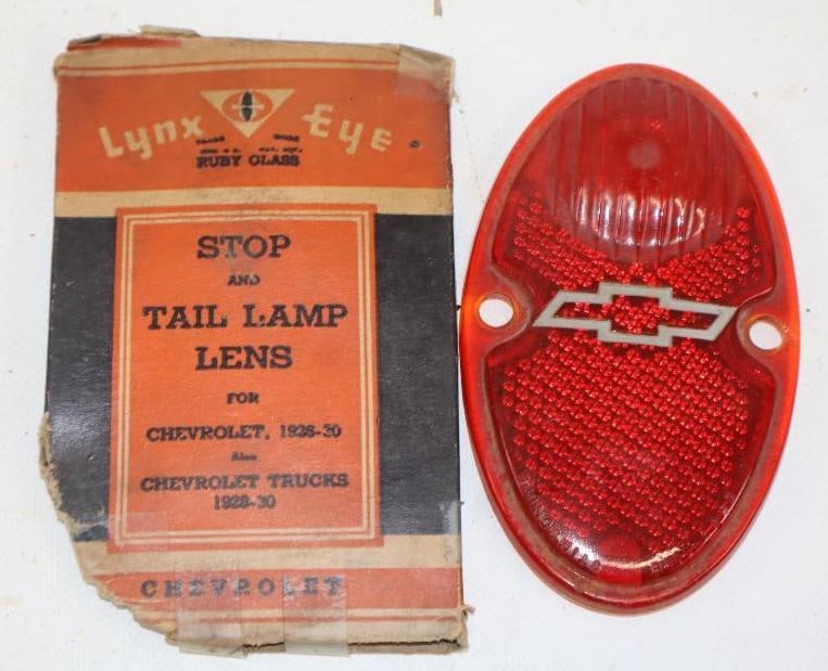 Group of 2 1920s Lynx Eye Chevy Tail Lamp Stop Lenses: 3x4.75 Each Box Has Tape Repairs