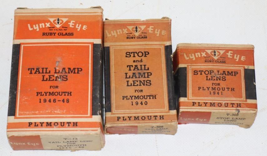 Group of 3 1940s Plymouth Lynx Eye Stop Lamp Lenses In Original Boxes (1 of 2)