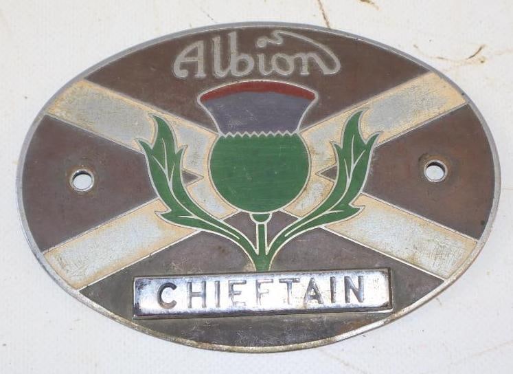 1950's Albion Chieftain Cloisonne Radiator Badge: 5.5x4 Only the Word "Chieftain" is Cloisonne