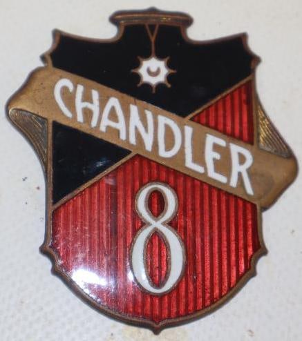 1929 Chandler 8 Cloisonne Radiator Emblem: 2x2.5