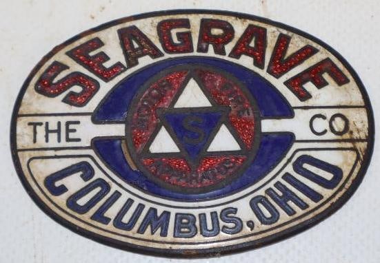 1916-51 Seagrave Fire Apparatus Cloisonne Radiator Emblem: 3x2
