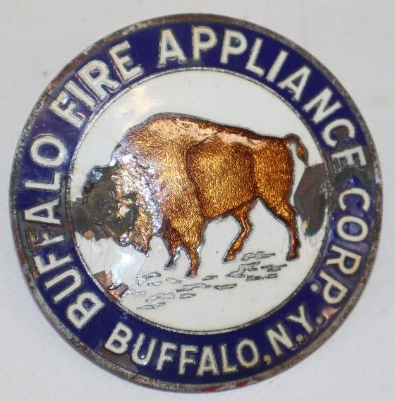 1930-40 Buffalo Fire Appliance Cloisonne Radiator Emblem: 3.25x3.25