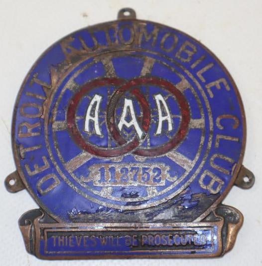 AAA Detroit Automobile Club Cloisonne Automobile Badge: 3x3.5