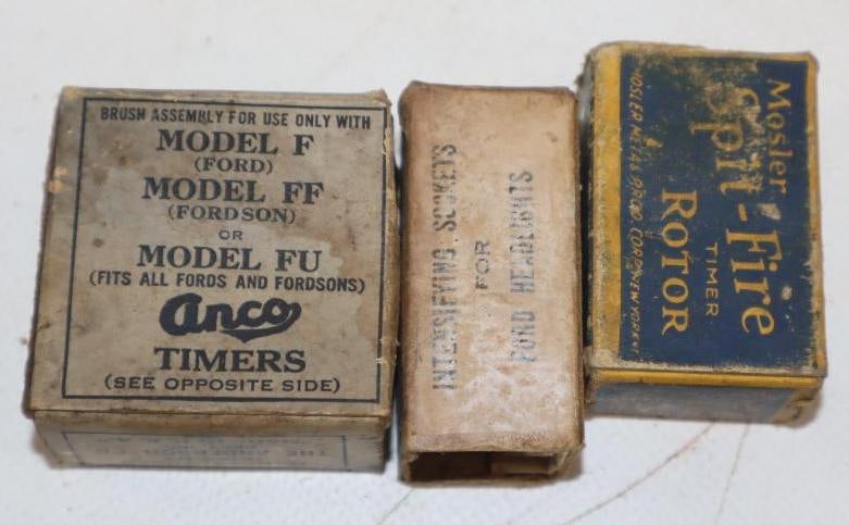 Group of 3 Early Automobile Parts in Original Boxes: Largest is 1.5x1.5x1