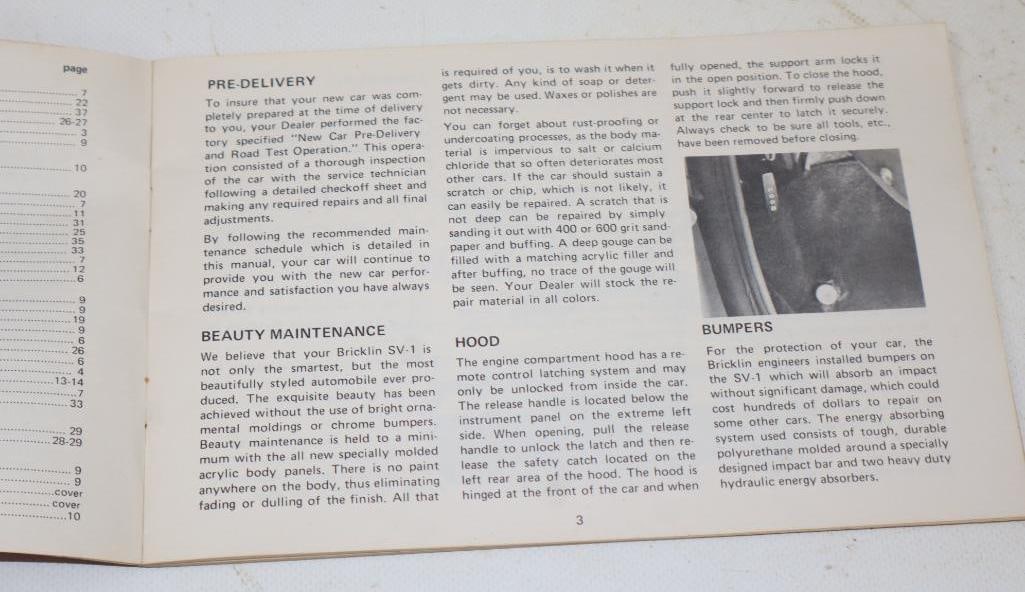 Bricklin Vehicle Owners Manual - 2