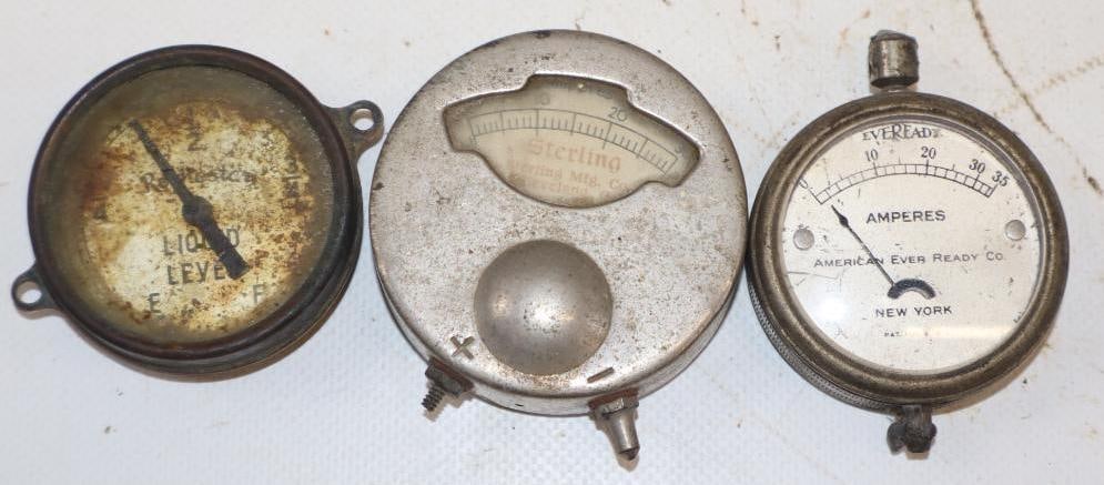 Group of 3 Early Automobile Amperes and Fluid Level Gauges (1 of 4)
