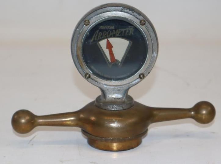Universal Arrow Meter Mounted On Brass Dog Bone Radiator Cap (1 of 3)