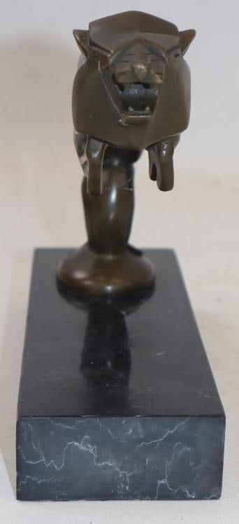 Art Deco Bronze Leaping Lion Automobile Hood Ornament Mascot By Casimir Brau Mounted On Marble Bass (1 of 3)