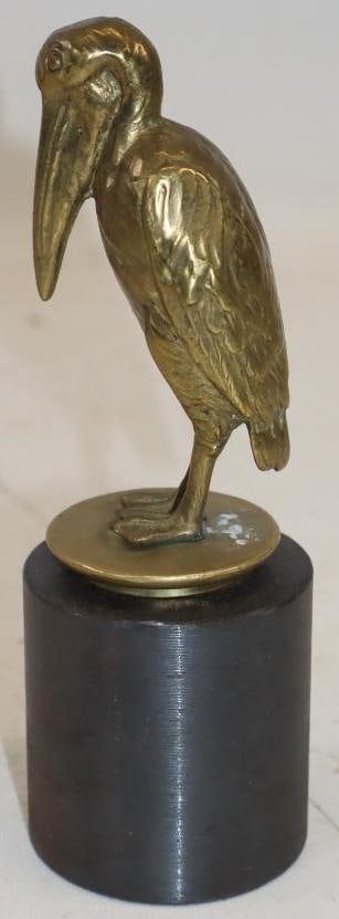 Brass Pelician Hood Ornament Mounted On Metal Base: 2x2x4.5