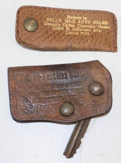 Group of 2 Early Automobile Leather Key Protectors: Largest is 2.5x1.5