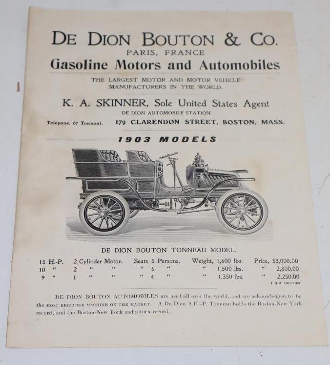 1903 De Dion Bouton & Co Gasoline Motors And Automobiles Dealership Brochure (1 of 2)