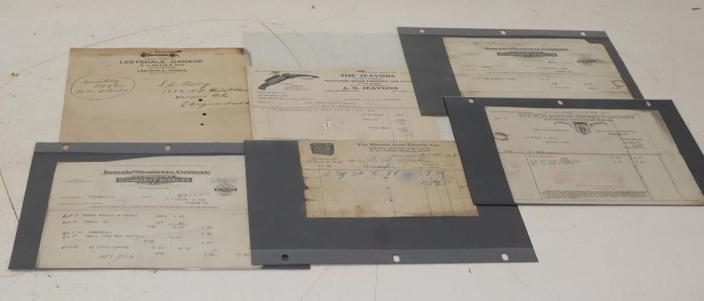 Group of 6 Early Automobile Product And Repair Receipts: Largest is 8.5x11
