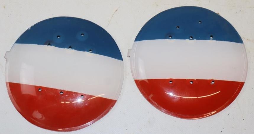 Group of 2 Red White and Blue Plastic Automobile Lenses: 5x5 Each