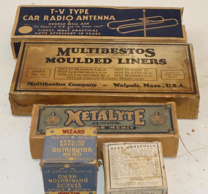 Group of 5 Early Automobile Accessory and Parts In Original Boxes: Largest is 10x5x1.5