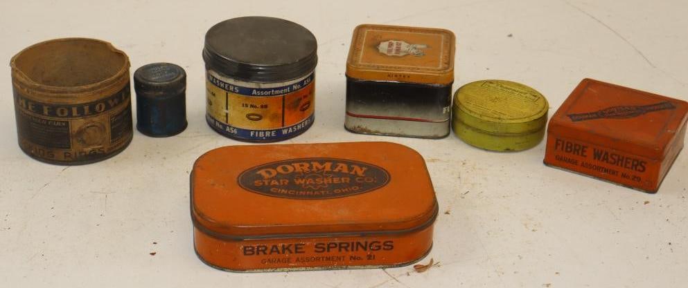 Group of 7 Early Automobile Washers, Springs and Other Part Tins (1 of 5)