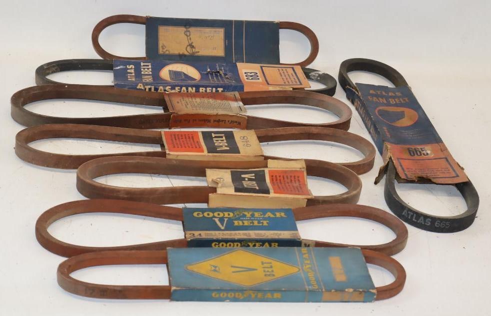 Group of 8 NOS Automobile Fan Belts: Largest is 23x5.5