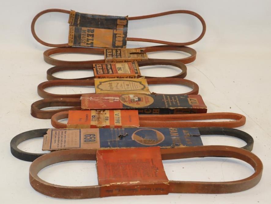 Group of 8 NOS Automobile Fan Belts: Largest is 21x5