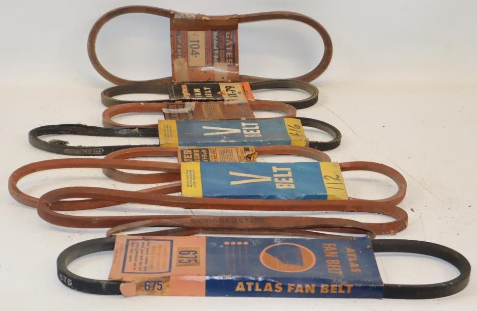 Group of 9 NOS Automobile Fan Belts: Largest is 24x4.5