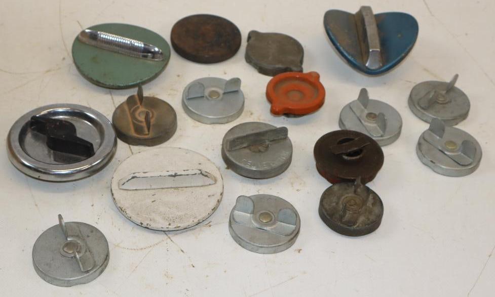 Group of 17 Automobile Gas and Radiator Caps: Largest is 3.75x3.75x1