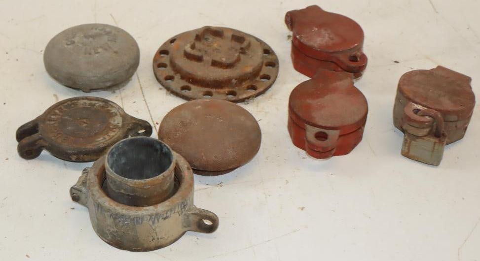 Group of 8 Die Cast Metal Semi Gas Caps: Largest is 5.25x5.25x1