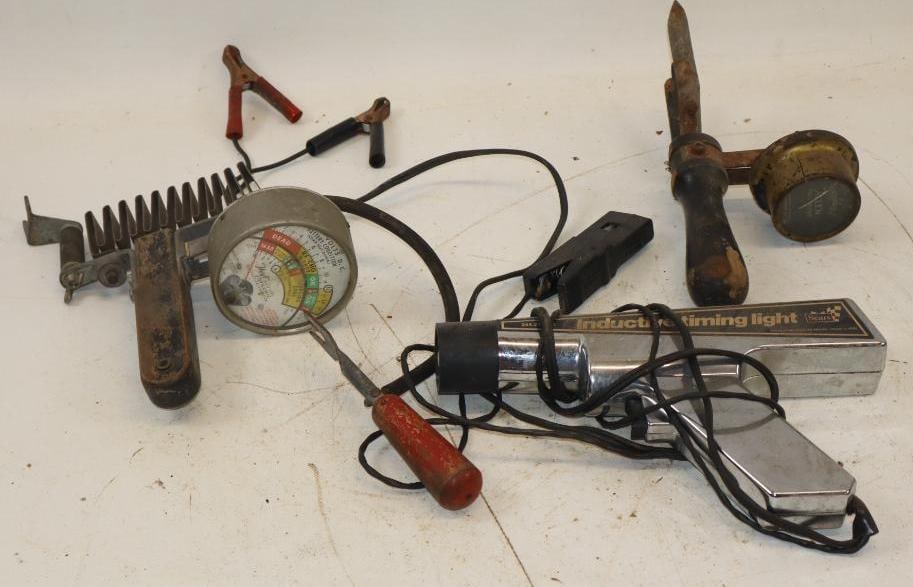 Group of 3 Early Automobile Cell Testers and Timing Light: Largest is 11x7x2