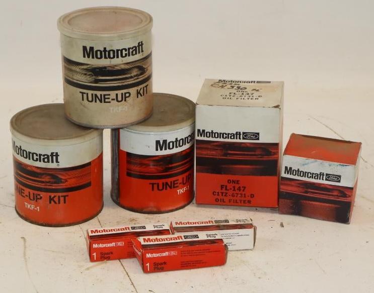 Group of 8 Ford Motor Craft Replacement Parts in Original Boxes: Largest is 4x4x4.25 One Tune Up Kit is Not Complete