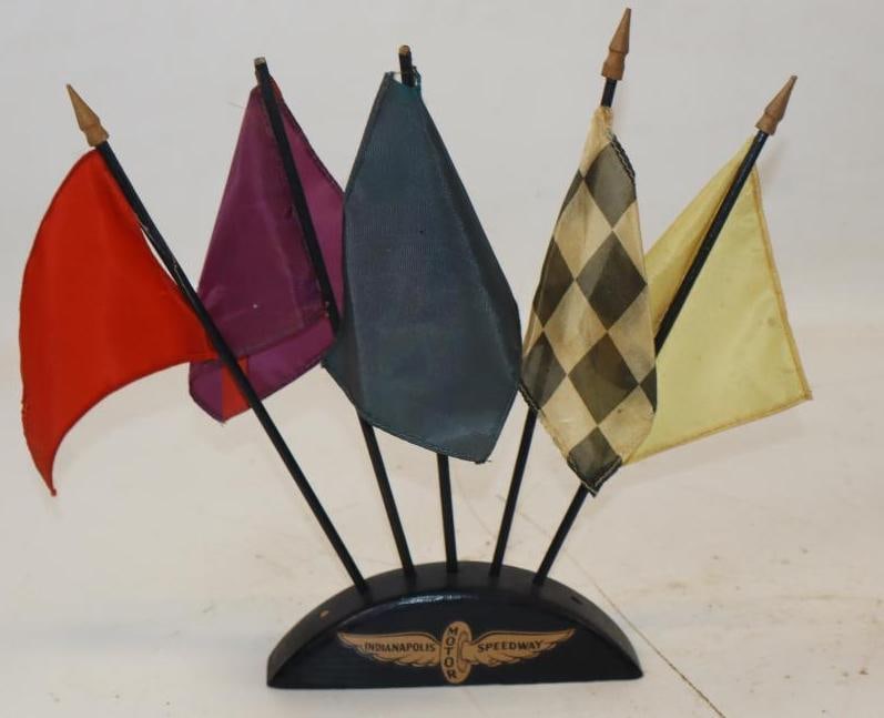 Indianapolis Motor Speedway Desk Top Flag Display: 6.5x1.5x12 Appears to Be Missing 2 Flags