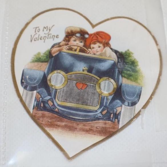 Heart Shaped Valentine With 1920s Car: 3x3.5
