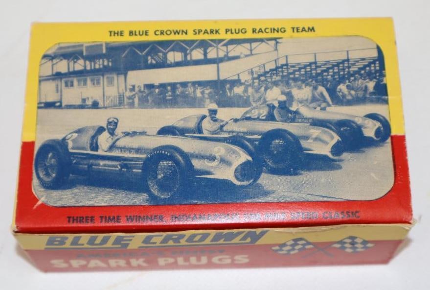 Group of 10 Blue Crown Spark Plugs With Early Indy 500 Scene (1 of 4)