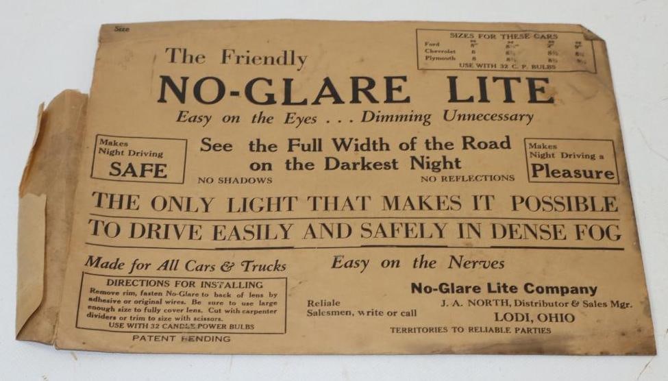 No-Glare Lite Head Light Inserts In Original Envelope: 12x9